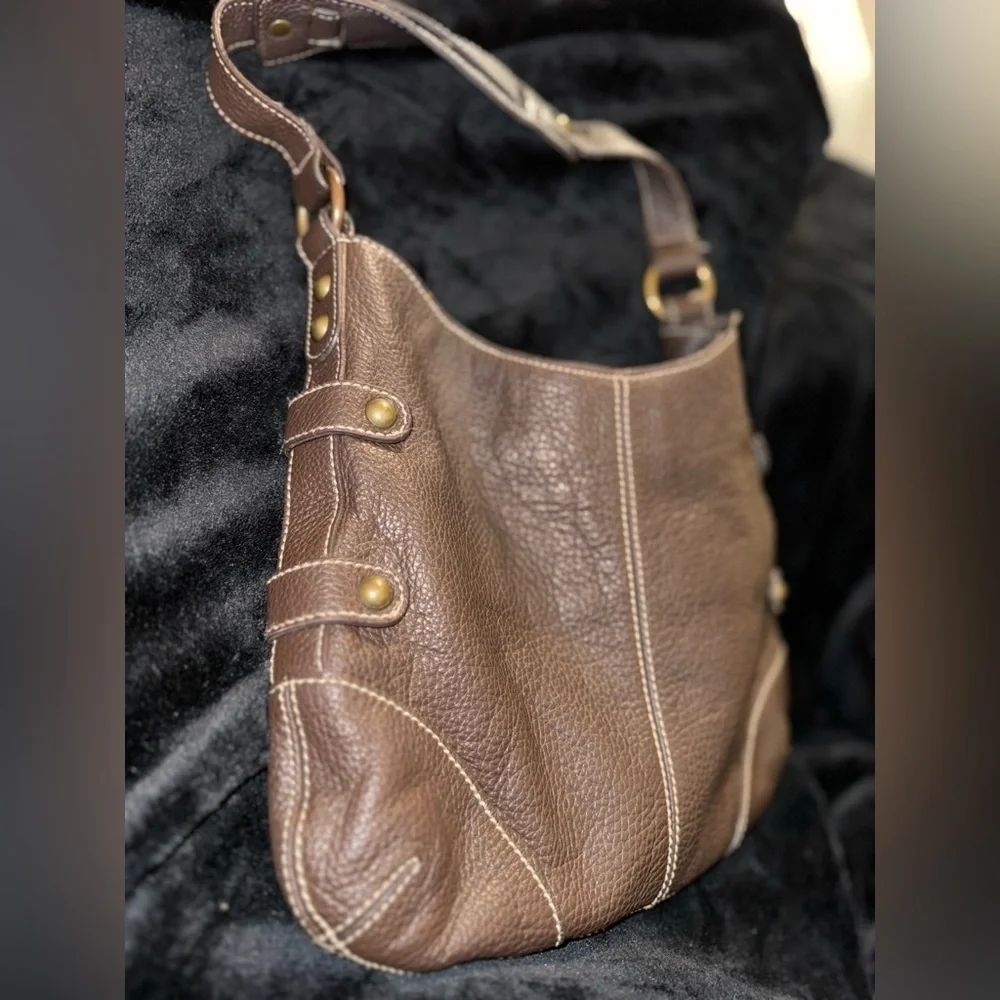 J. Crew Dk Brown Pebble Grain Leather Small Detailed Shoulder Bag